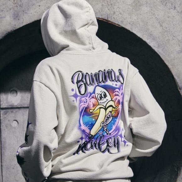 Bananas Monkey Hood Classic Hoodie Bone Graphic Print Airbrushed Vibe Small - Picture 1 of 10